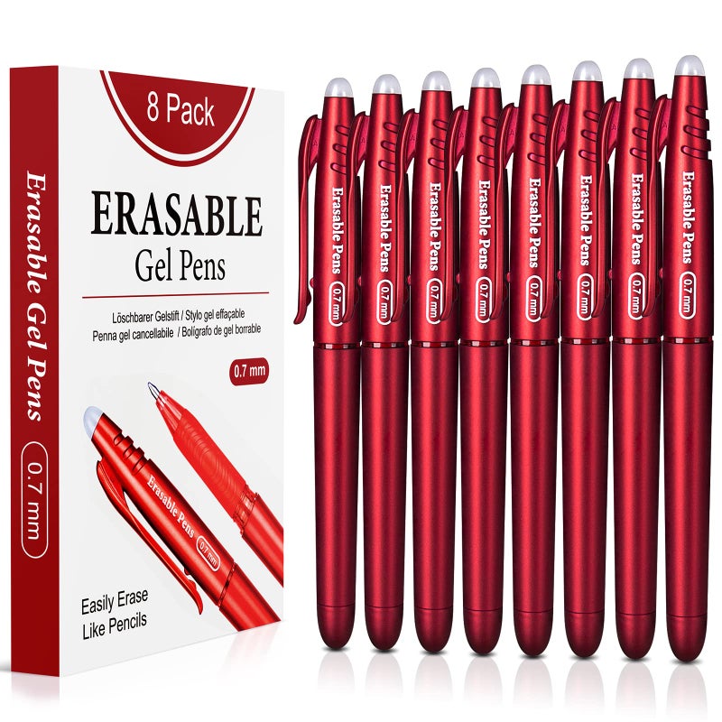 KERIFI Erasable Gel Pens 0.7mm, Red Heat Erasable Fine Point Ballpoint Pens, Make Mistakes Disappear, Gel Ink Pens with Eraser for Drawing Writing Planner Journaling Crossword Puzzles School Supplies - Image 1